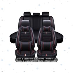 PU leather car seat cover 5 seats full set and pillows 
