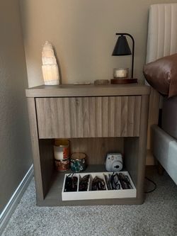 Modern Gray Wood Nightstand with Drawer