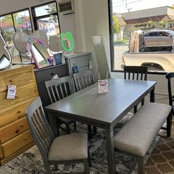 6 Piece Dining Table Set With Bench 