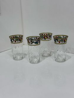 Theresienthal Glass Enamel Circa 1900 set of 4 (One of the glasses has a crack Details in the photo)