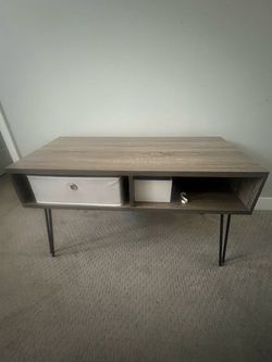 Oak color small TV stand with organizer