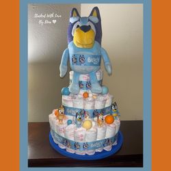 💙 Bluey Diaper Cake Baby Gift – 1st Birthday / Pastel de Pañales de Bluey-Cumpleaños 🩵