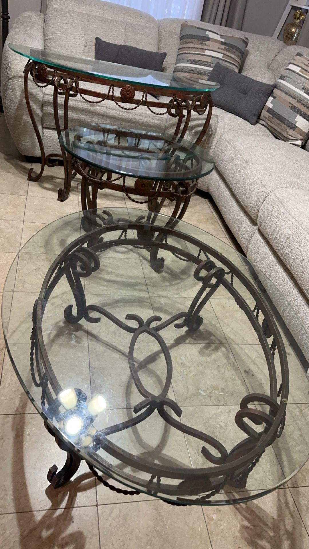 Antique Glass Tables Set Of 3
