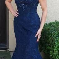 Gorgeous mermaid JANIQUE Navy Lace & Dripping Jewel Gown Dress