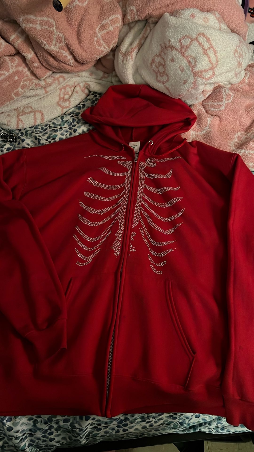 Red Ribcage Rhinestoned Sweater