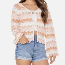Crochet Knit Striped Cardigan
