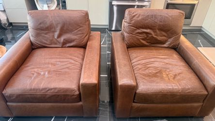 2 restoration hardware leather chairs
