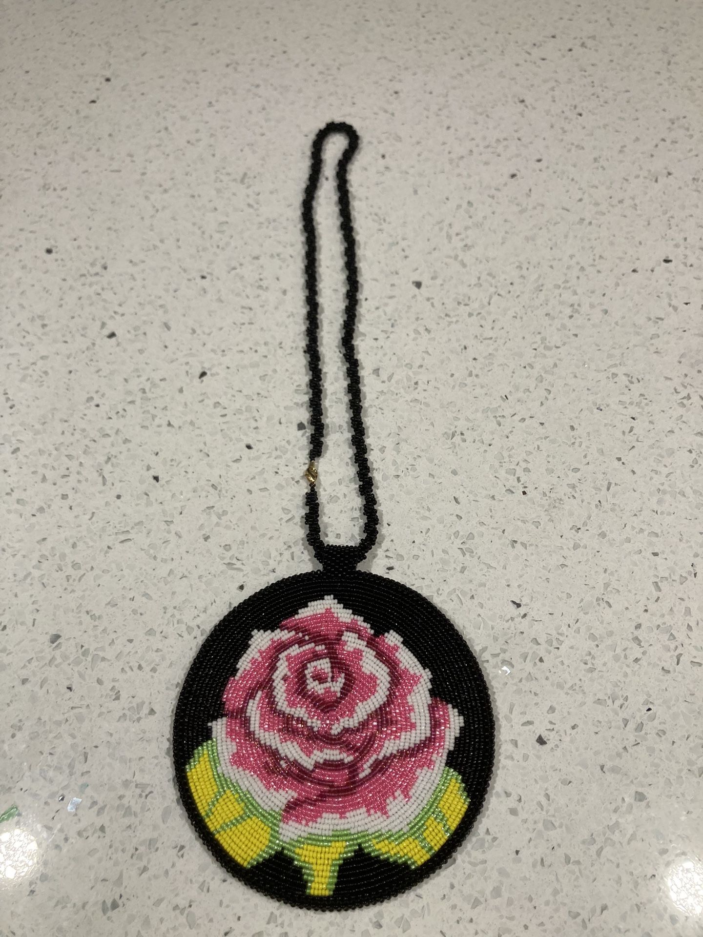 Handmade Beaded Rose Necklace