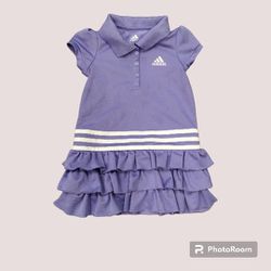 Adidas Toddler Girl 2T Purple Ruffle Polo Dress Short Sleeve
