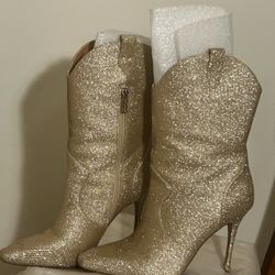 Jessica Simpson CeeCee Gold Glitter Stiletto Boots