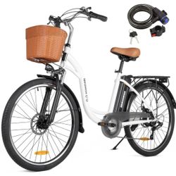 Electric Bike for Adults - 26" City Commuter Ebike, 350W Motor with Removable 36V/12.5Ah Battery, Shimano 6-Speed and Dual Shock Absorber