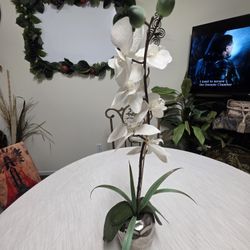 Elegant Artificial White Orchid in Silver Vase – Chic Tabletop Décor