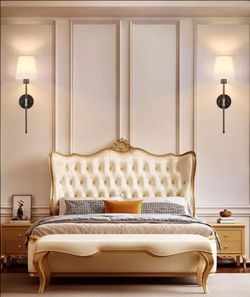 Depuley Battery-Operated Wall Sconce: Set of 2 Cordless Wall Lights with Remote Control for Bedroom – Rechargeable 15-Color Wall Lamp (Black and Gold)