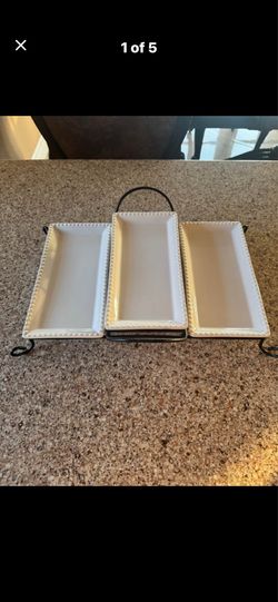 Serving tray three layers, metal holder set of two
