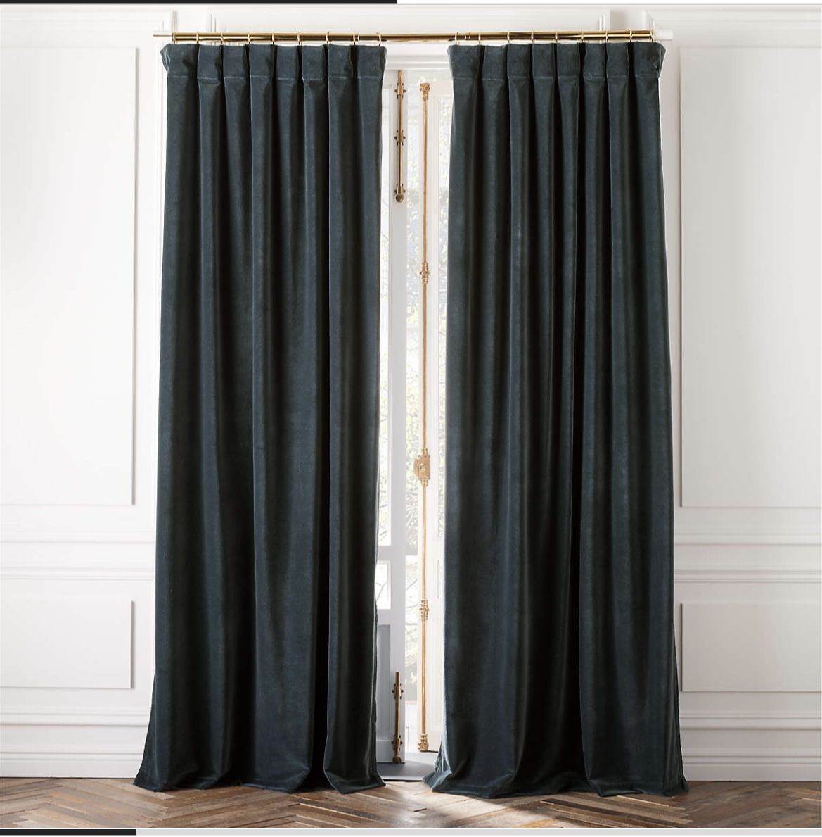 Crate And Barrel CB2 Dark teal Organic Cotton Velvet Curtains 48 X 84 Set Of 2