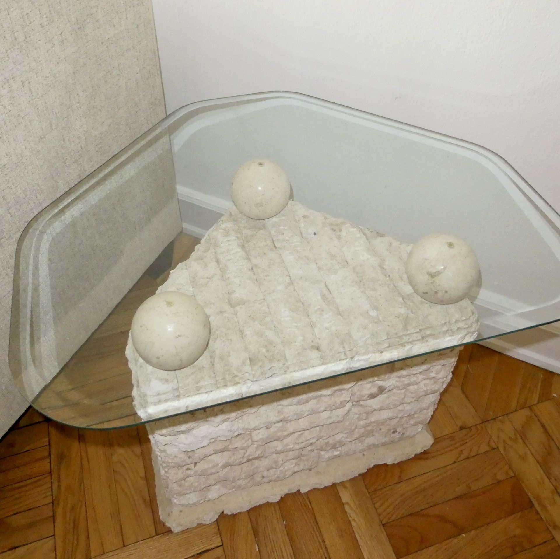 Vintage Stone + Glass Side Table