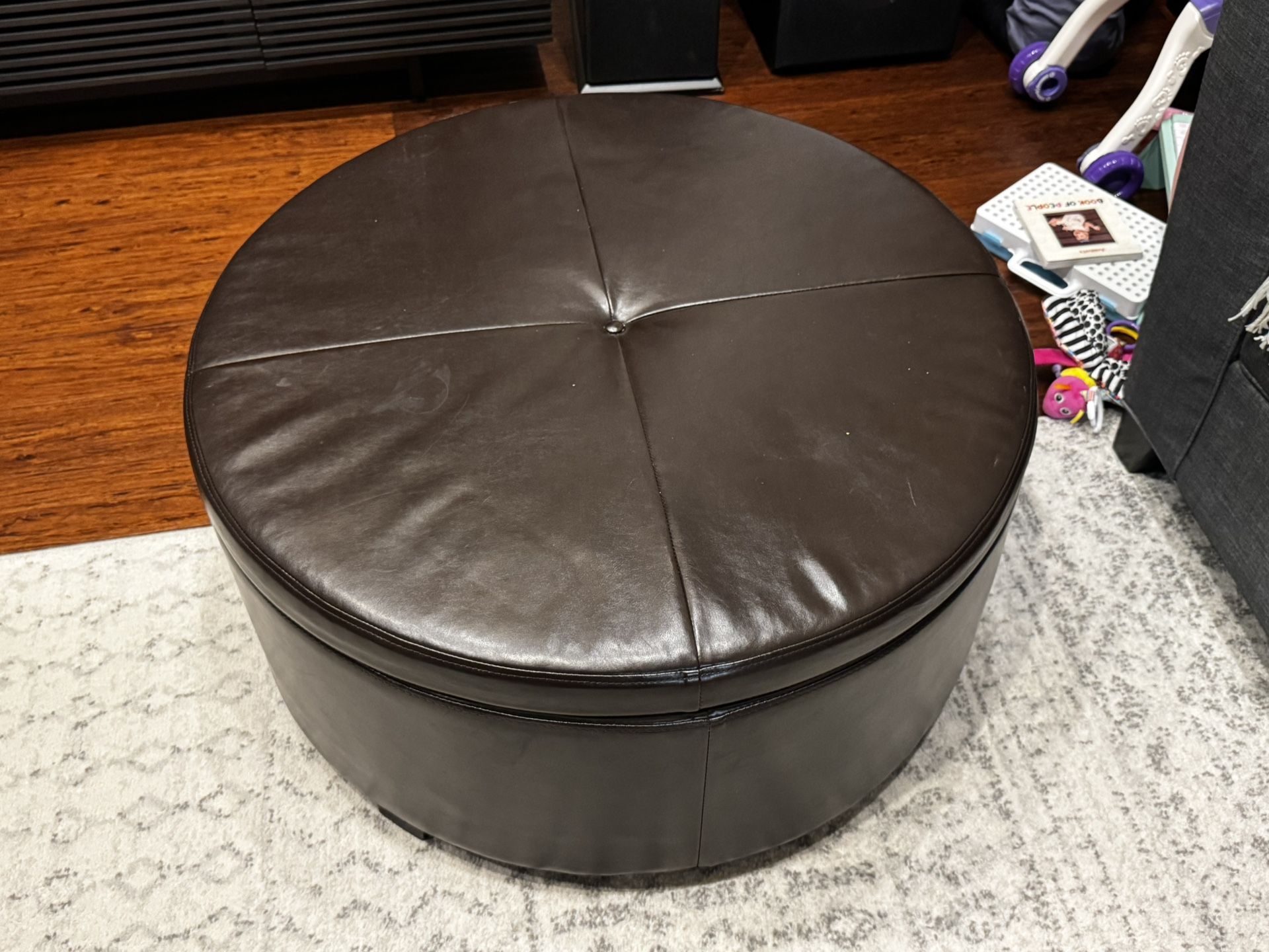 Round Leather Ottoman