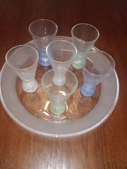 New 6 Piece Shot Glass w/Plate