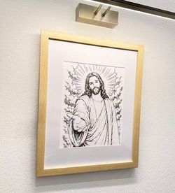 Christian Wall Art Original Hand Drawn Reaching Jesus Drawing (Framed)