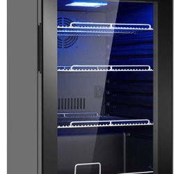 Beverage Refrigerator 17 inch Wide - 126 Can Beverage Cooler with Glass Door | Counter-Top/Freestanding Mini Beverage Beer Fridge | Temperature Memory