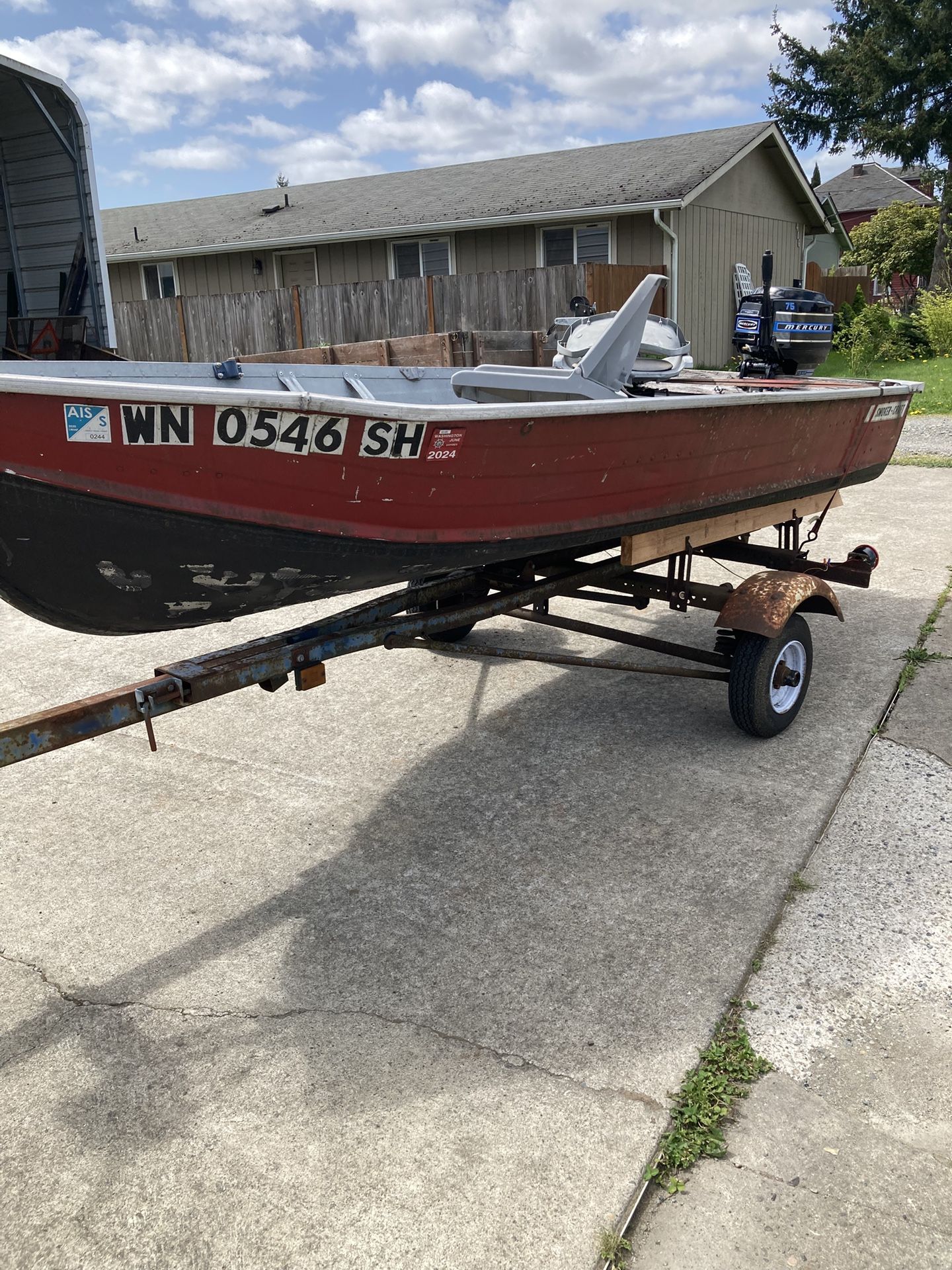 12’ Aluminum Boat, Trailer And 7.5 Hp