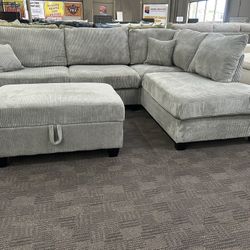 Gray Comfy Sectional W/ Storage Ottoman