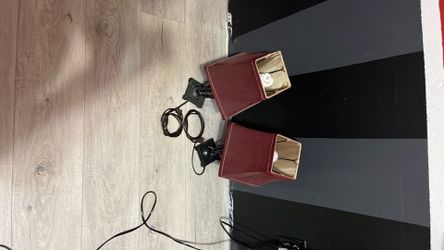 Pair of Red Square Table Lamps