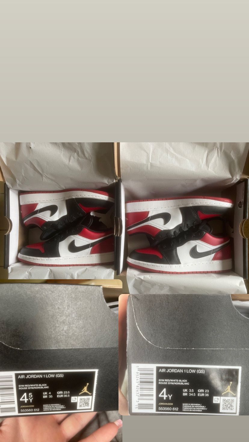 Jordan 1 Low Bred Toe DS /Size 4.5/4Y