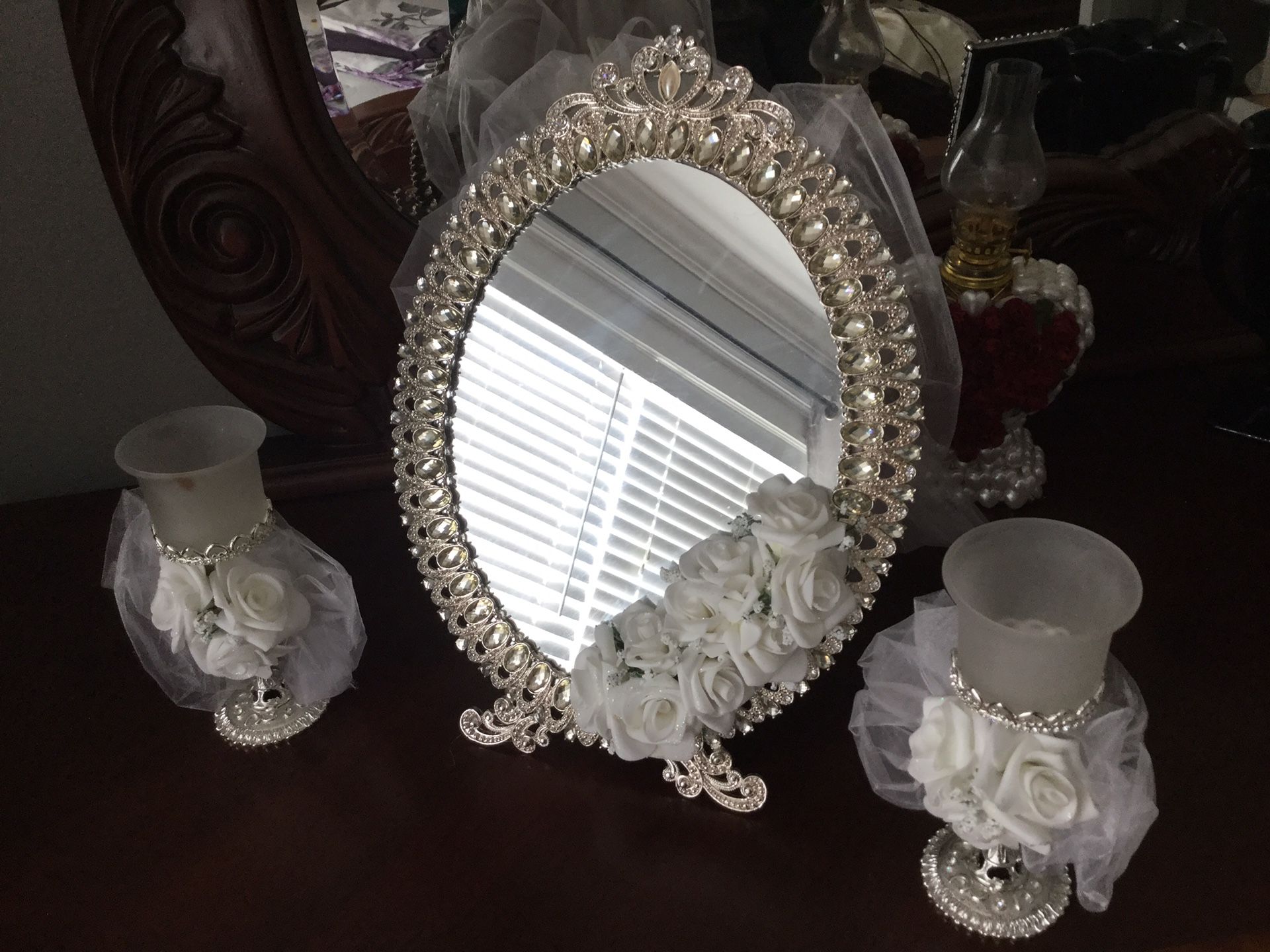 Handmade mirror and candle holders