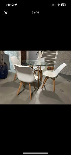Mid century Modern MCM Style Dining Set Table And Chairs Wood And Glass