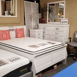 Brand New White King Sleigh Bedframe, Dresser, Mirror, Nightstand 4PCs Set