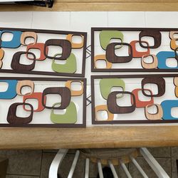 4 Pcs Mid Century Modern Wood Wall Art Geometric Accents