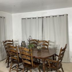 Dining Table With 2 Extensions & 6 Chairs SOLID WOOD! / Mesa De Madera Solida Y 6 Sillas 