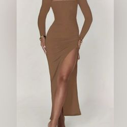 Elegant Brown Long Sleeve Dress Size M