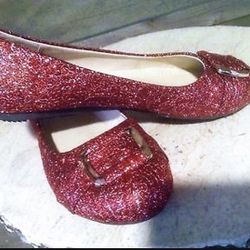 WOMENS  RED SPARKLING BALLET FLATS BUCKLE 