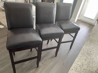 Set of 3 Espresso Faux‑Leather Bar Stools (28”–30” Seat Height)