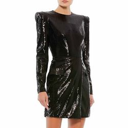 Mac Duggal Black Sequined Structured Faux Blazer Mini Dress Womens size 4

