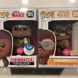 Flocked Chewbacca Funko Pop Set *MINT* BoxLunch FYE Exclusive Boba Star Wars 195 with protector Wookie 239