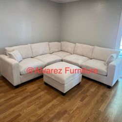 Corduroy Sectional Sofa With Ottoman