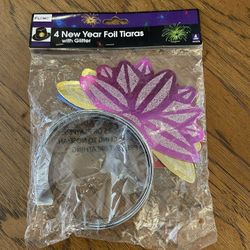1 New Package of 4 New Year’s Eve Foil Tiaras with Glitter