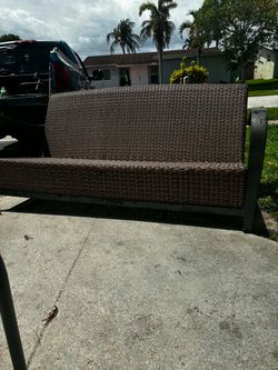 Wicker Patio Bench With Aluminum Arms 70”L