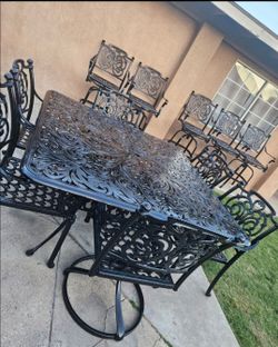 12pc Hanamint Heavy Cast Aluminum Outdoor Patio Dining Table Set, And 5 Swivel Barstools/outdoor Furniture/Cash Only