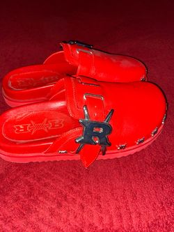 red Redrum Chunky Murda Mules slides