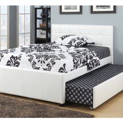 White Full Bed Frame With Twin Trundle (Free Delivery)