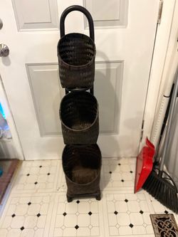 3 Tier Brown Wicker Basket Stand