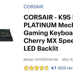 Corsair K95 RGB Mechanical Keyboard – $25 OBO