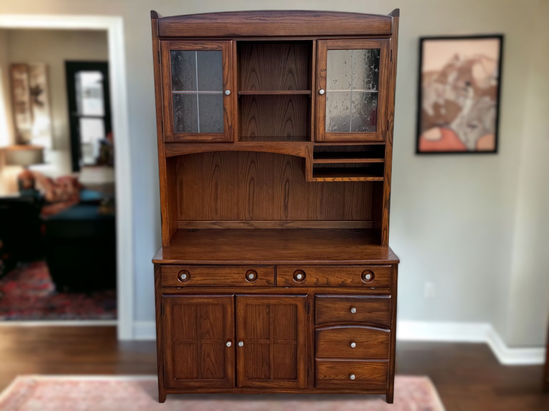Vintage Havertys Dark Brown Office Desk w/ Hutch & Sliding Lights