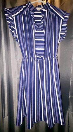 Blue and White Striped Sleeveless Dress
