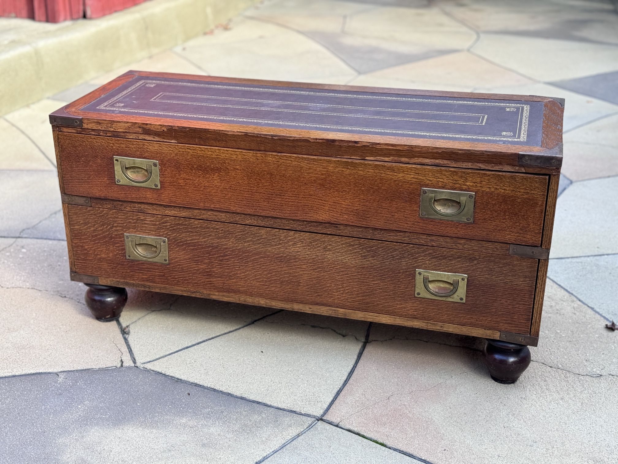 Beautiful Antique Wood 2 Drawer Dresser with Leather Top