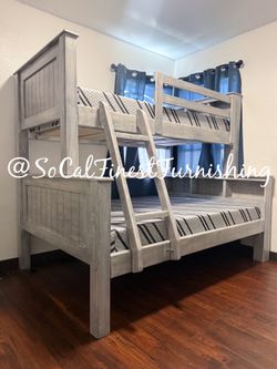 Grey twin bunk bed and mattress